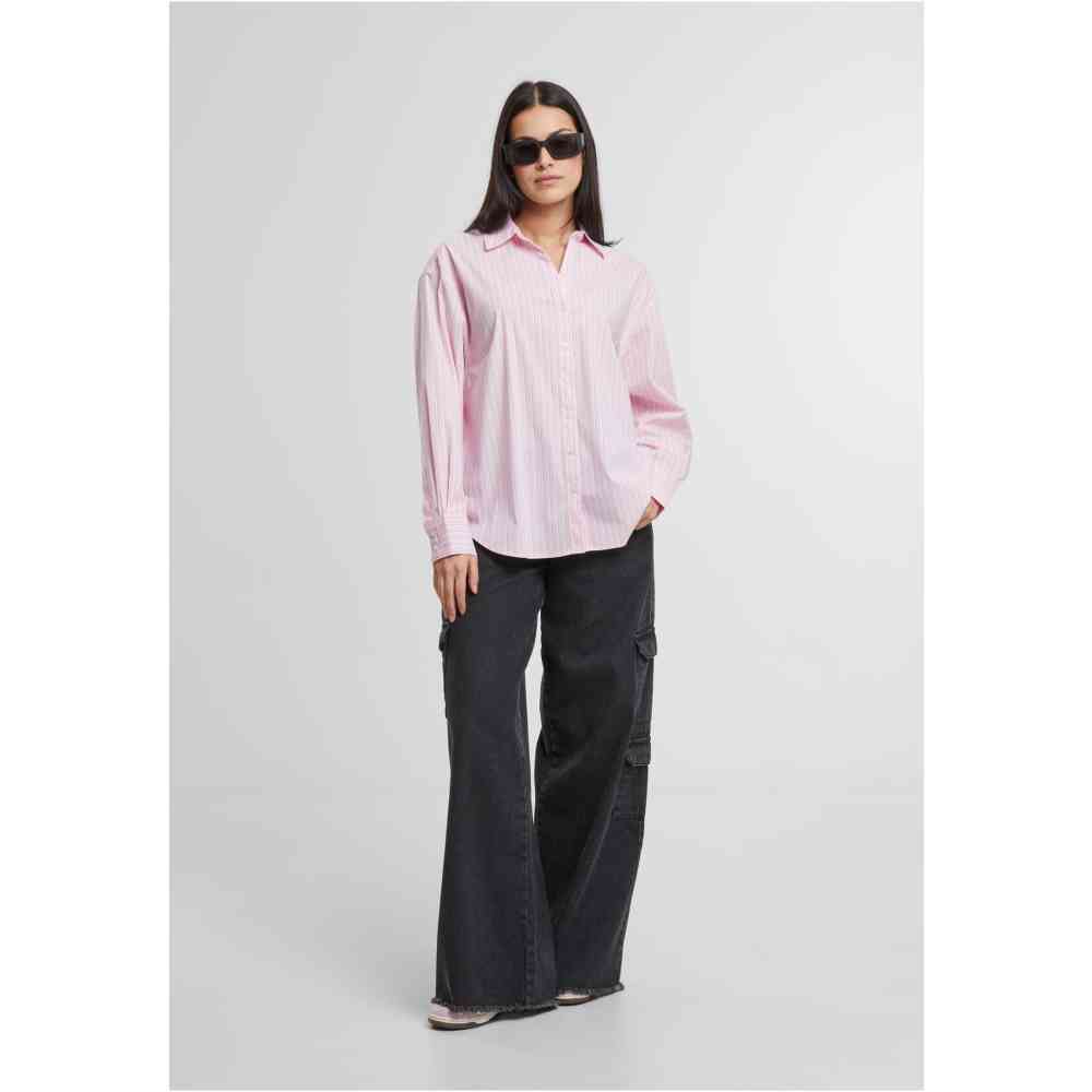 Urban Classics - Oversized Striped Chemisier - Rose/Blanc